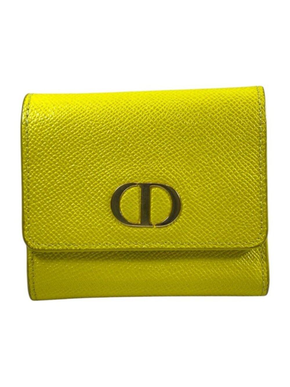 Dior Trifold Wallet Folding 30 Montaigne Compact Leather Yellow Business